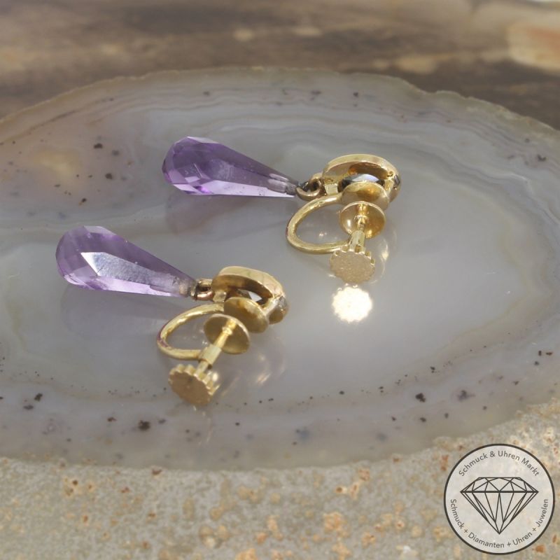Wert 1490 € Diamant Amethyst Ohrringe in 750er 18 K Gelbgold - 105249