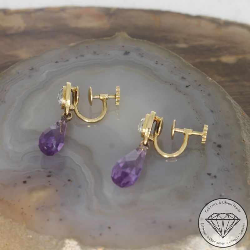 Wert 1490 € Diamant Amethyst Ohrringe in 750er 18 K Gelbgold - 105249