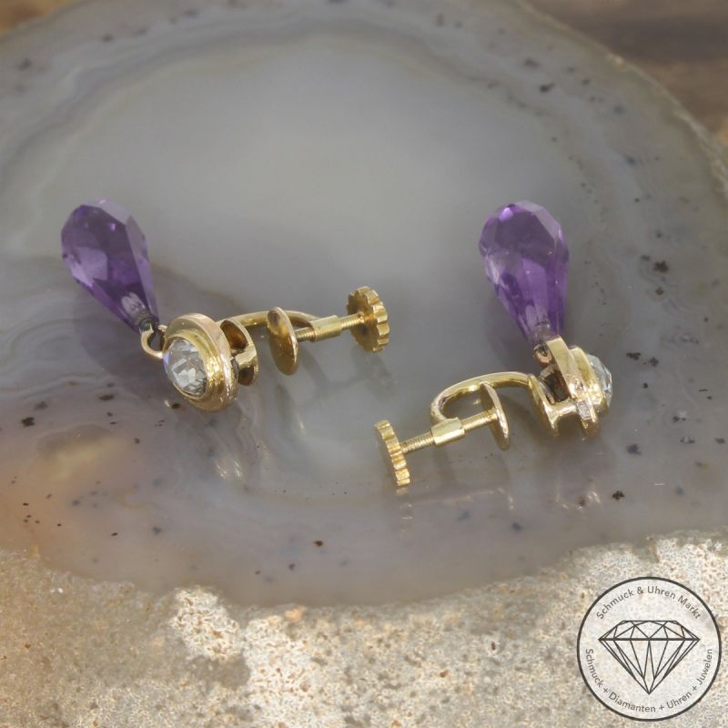 Wert 1490 € Diamant Amethyst Ohrringe in 750er 18 K Gelbgold - 105249