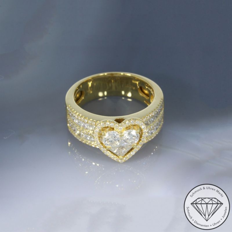 Wert 6190 € Brillant Diamant Herz Ring (ca. 1,18 carat) in 750er 18 K Weißgold - 105251