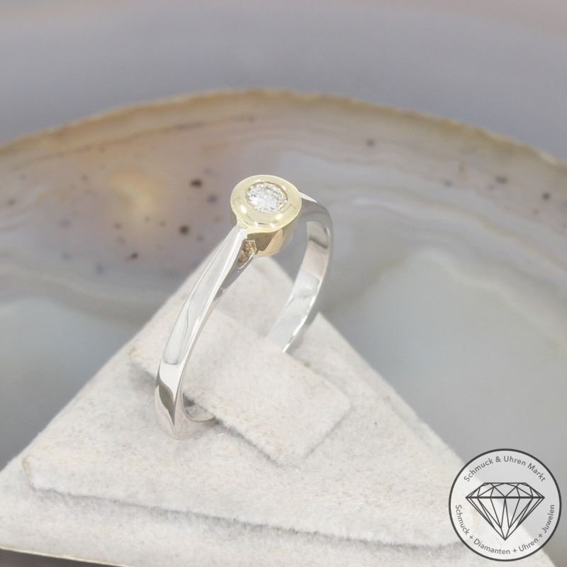 Wert 790 € Bicolor Solitär Brillant Ring (ca. 0,10 carat) in 585er 14 K Gold - 105315