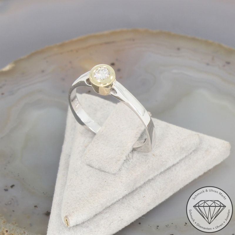 Wert 790 € Bicolor Solitär Brillant Ring (ca. 0,10 carat) in 585er 14 K Gold - 105315