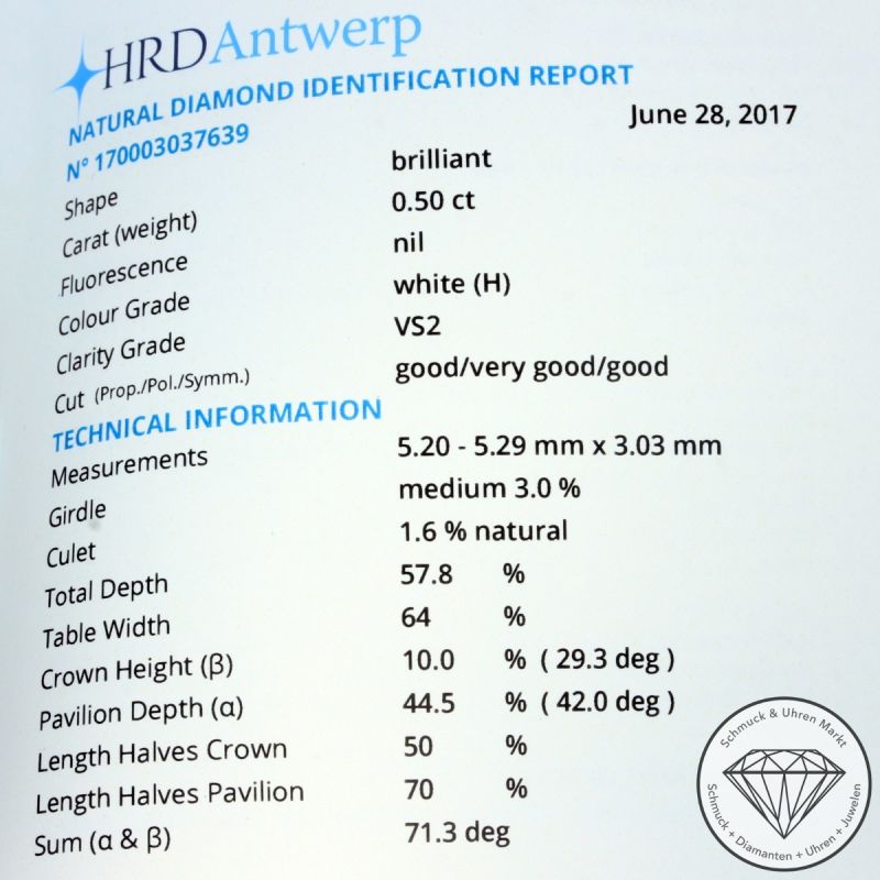 Wert 3690 € Solitär Brillant Anhänger mit Kette (0,50 carat) in 750er 18 K Weißgold HRD - 105343