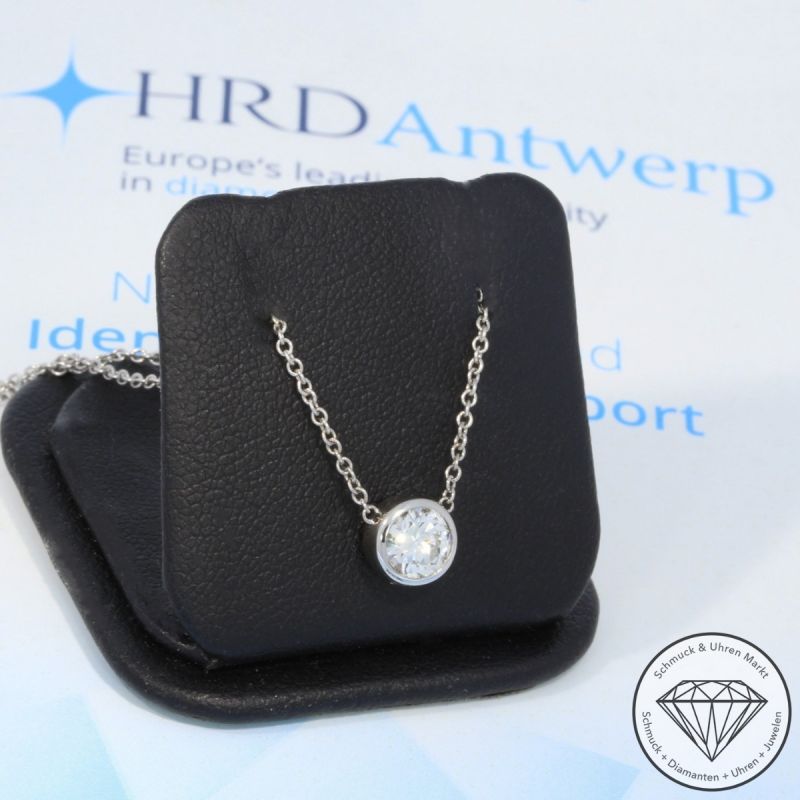 Wert 3690 € Solitär Brillant Anhänger mit Kette (0,50 carat) in 750er 18 K Weißgold HRD - 105343