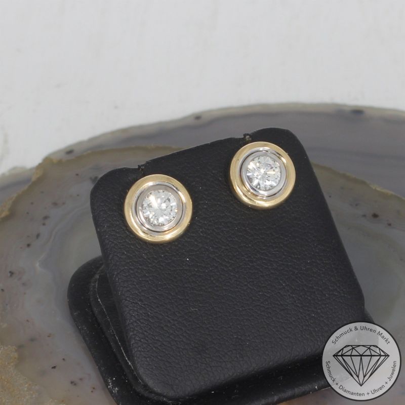 Wert 5690 € Bicolor Solitär Brillant Ohrringe (ca. 0,90 carat) in 750er 18 K Gold - 105430