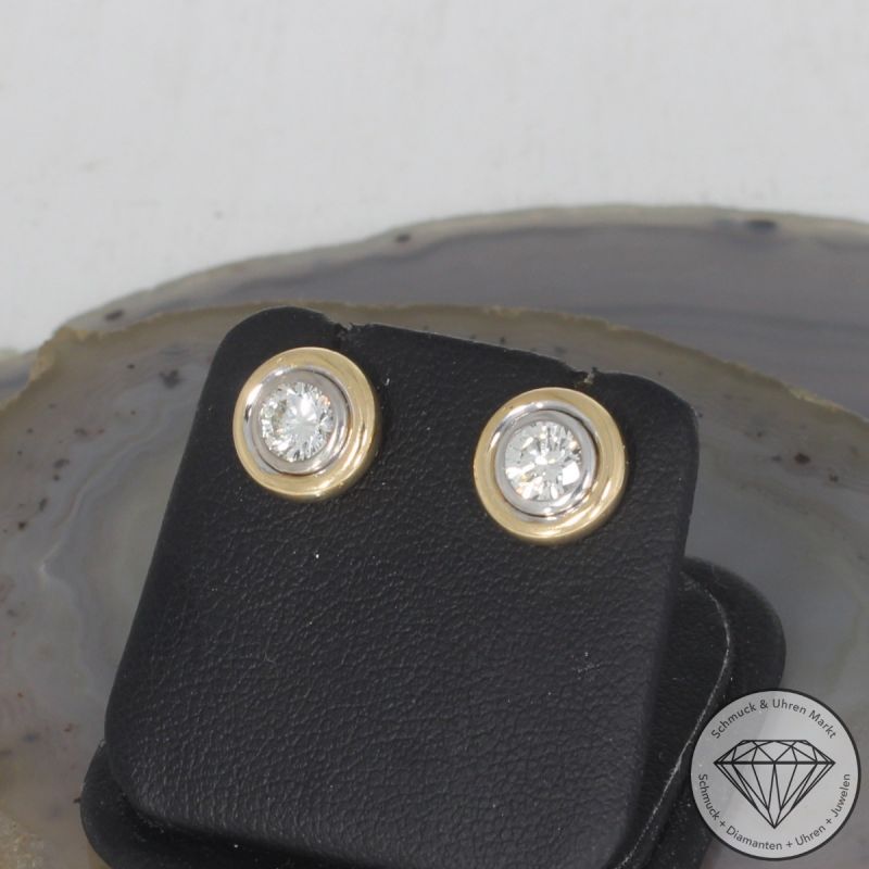 Wert 5690 € Bicolor Solitär Brillant Ohrringe (ca. 0,90 carat) in 750er 18 K Gold - 105430
