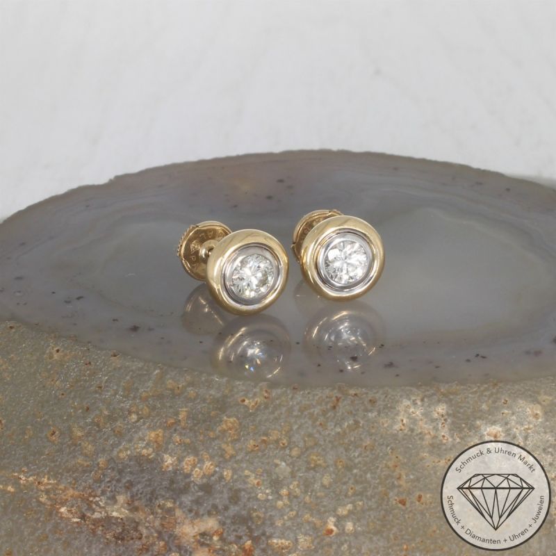 Wert 5690 € Bicolor Solitär Brillant Ohrringe (ca. 0,90 carat) in 750er 18 K Gold - 105430