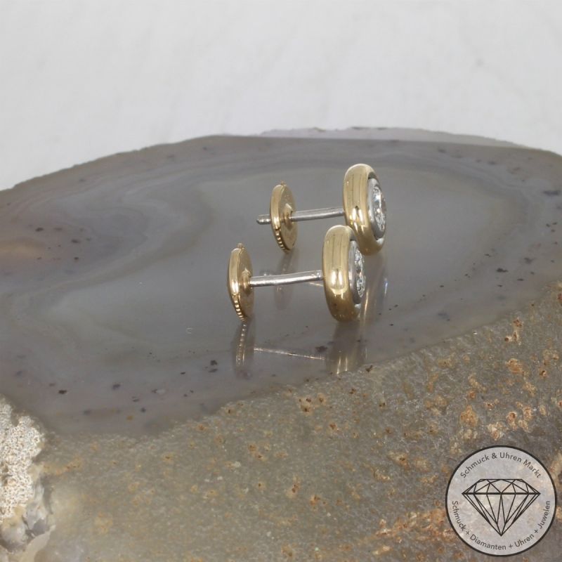 Wert 5690 € Bicolor Solitär Brillant Ohrringe (ca. 0,90 carat) in 750er 18 K Gold - 105430