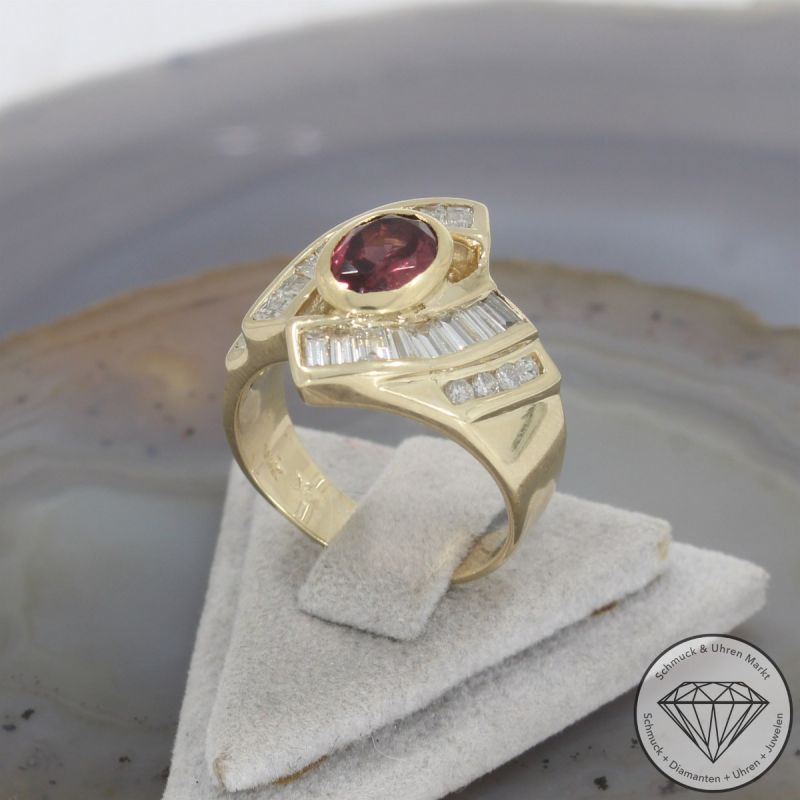 Wert 3190 €  Brillant Diamant Turmalin Ring in 585er 14 K Gelbgold - 105536
