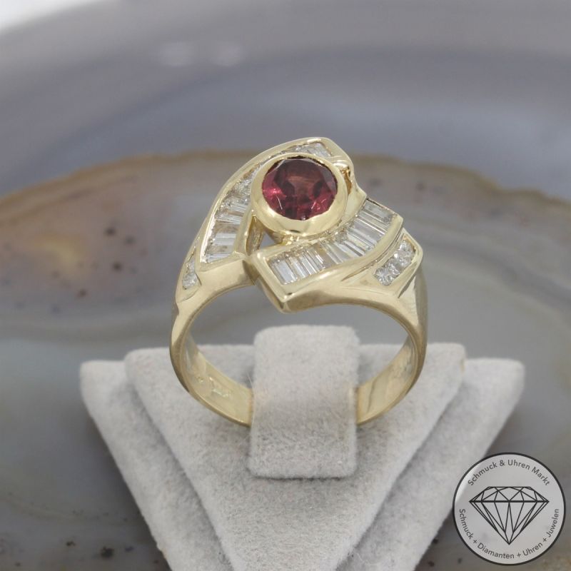 Wert 3190 €  Brillant Diamant Turmalin Ring in 585er 14 K Gelbgold - 105536