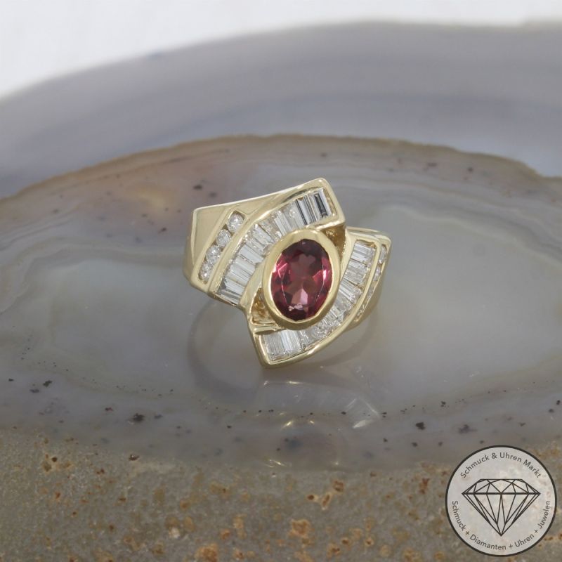 Wert 3190 €  Brillant Diamant Turmalin Ring in 585er 14 K Gelbgold - 105536