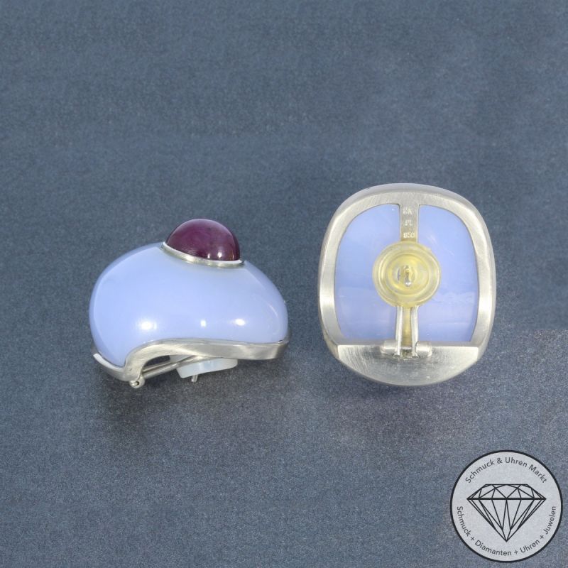 Wert 16500 € GÜNTER KRAUSS Rubin Chalcedon Ohrringe in 950er Platin - 105573