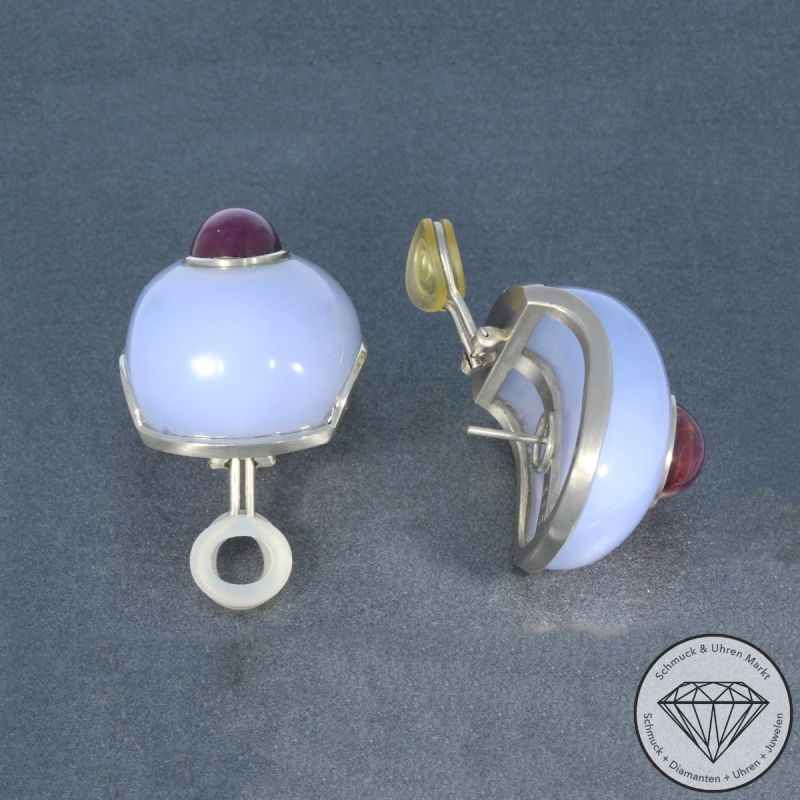 Wert 16500 € GÜNTER KRAUSS Rubin Chalcedon Ohrringe in 950er Platin - 105573