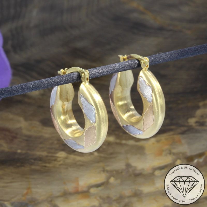 Wert 890 € Tricolor Creolen in 585er 14 K Gold - 105634