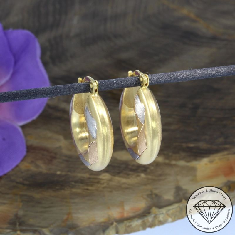 Wert 890 € Tricolor Creolen in 585er 14 K Gold - 105634