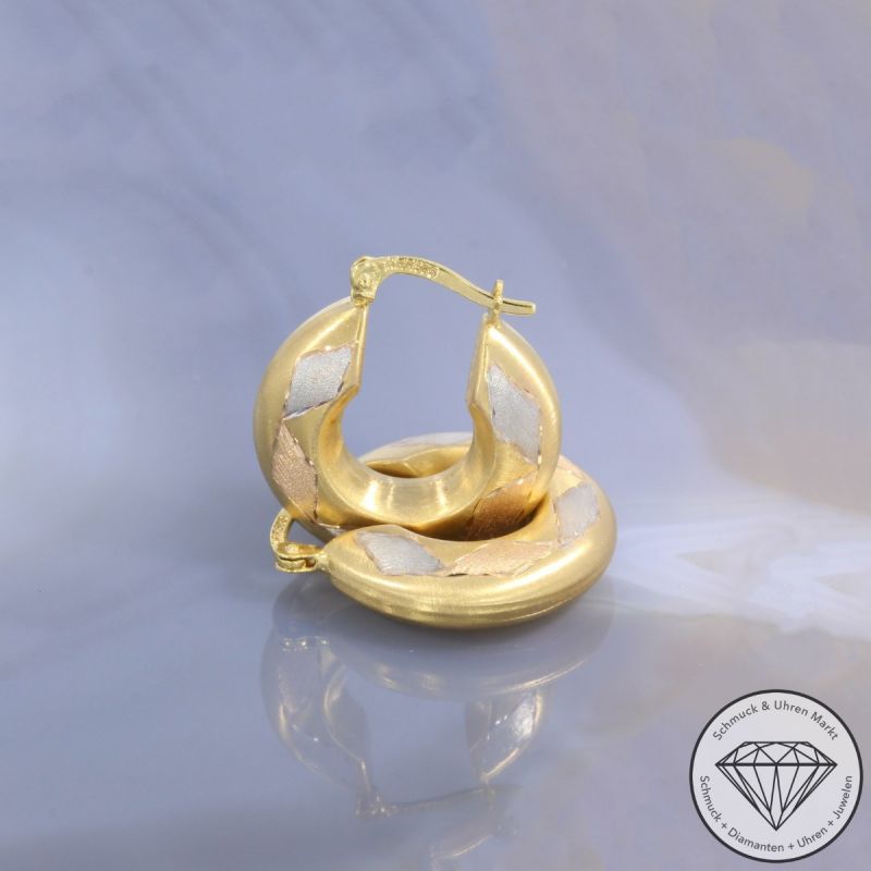 Wert 890 € Tricolor Creolen in 585er 14 K Gold - 105634