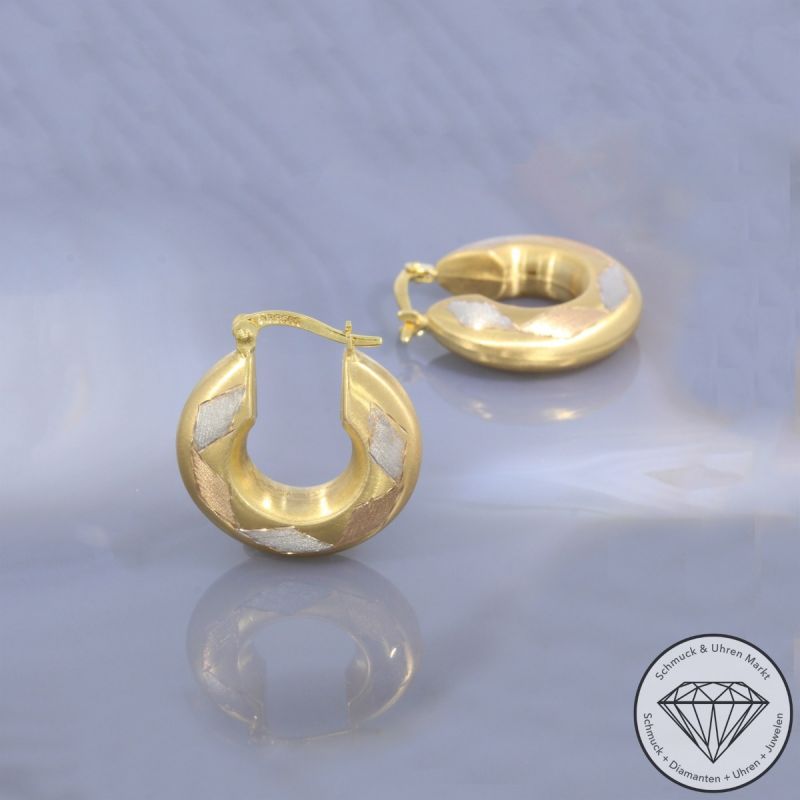 Wert 890 € Tricolor Creolen in 585er 14 K Gold - 105634