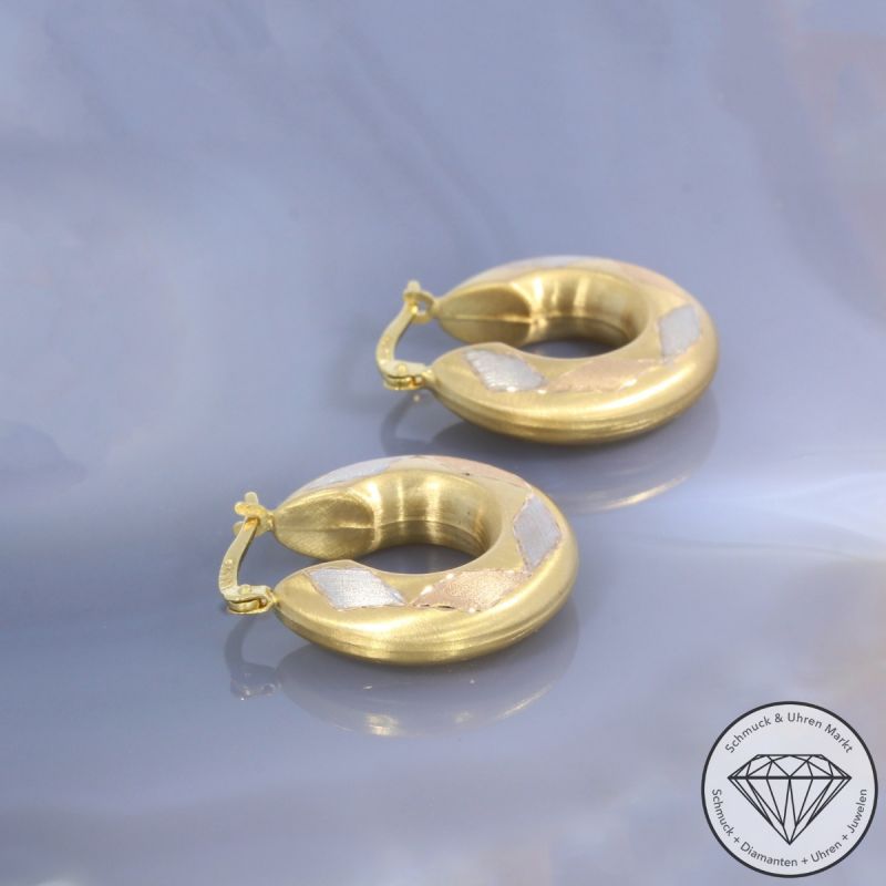 Wert 890 € Tricolor Creolen in 585er 14 K Gold - 105634