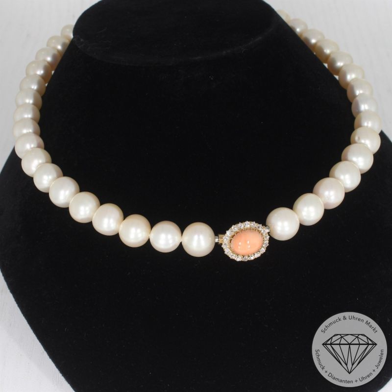 Wert 1950 € Diamant Korall Perlen Collier in 750er 18 K Gelbgold - 105648