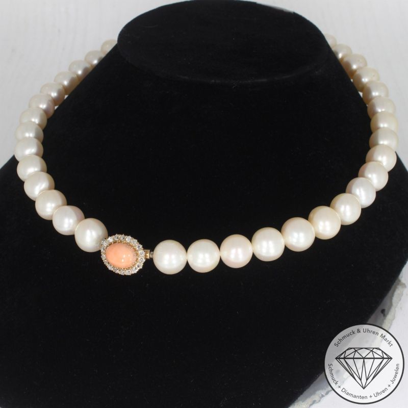 Wert 1950 € Diamant Korall Perlen Collier in 750er 18 K Gelbgold - 105648