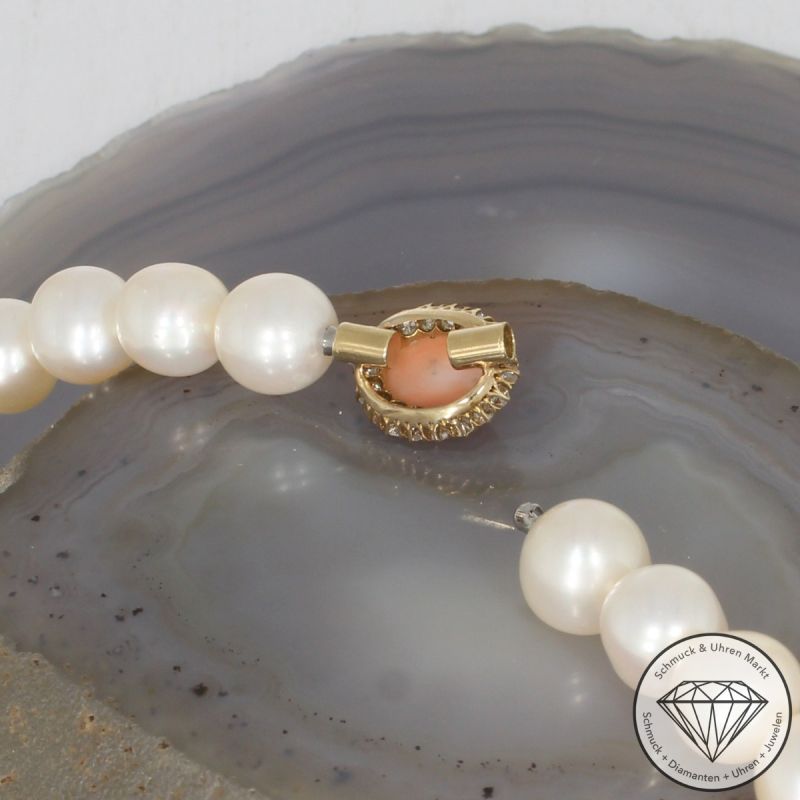 Wert 1950 € Diamant Korall Perlen Collier in 750er 18 K Gelbgold - 105648