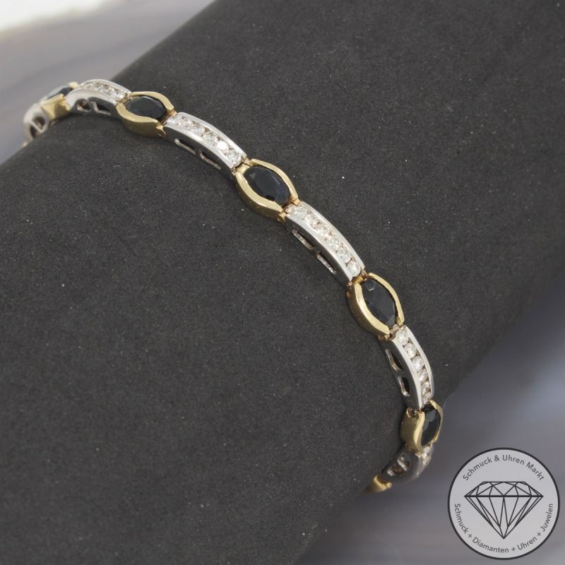 Wert 3850 € Bicolor Brillant Saphir Armband in 585er 14 K Gold - 105695