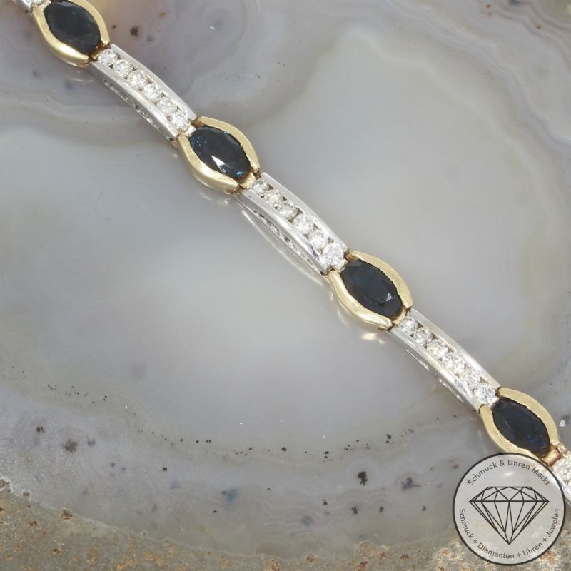 Wert 3850 € Bicolor Brillant Saphir Armband in 585er 14 K Gold - 105695