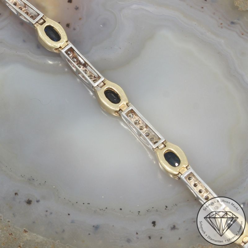 Wert 3850 € Bicolor Brillant Saphir Armband in 585er 14 K Gold - 105695
