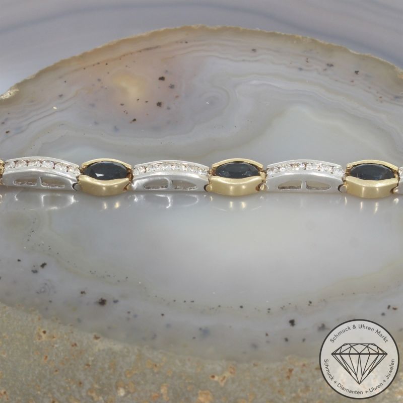 Wert 3850 € Bicolor Brillant Saphir Armband in 585er 14 K Gold - 105695