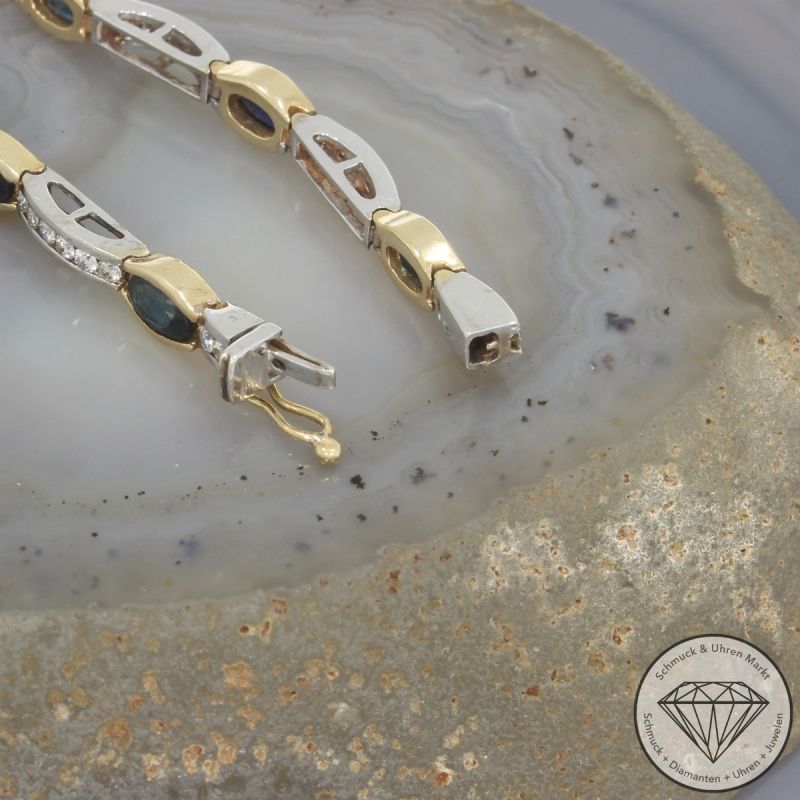 Wert 3850 € Bicolor Brillant Saphir Armband in 585er 14 K Gold - 105695