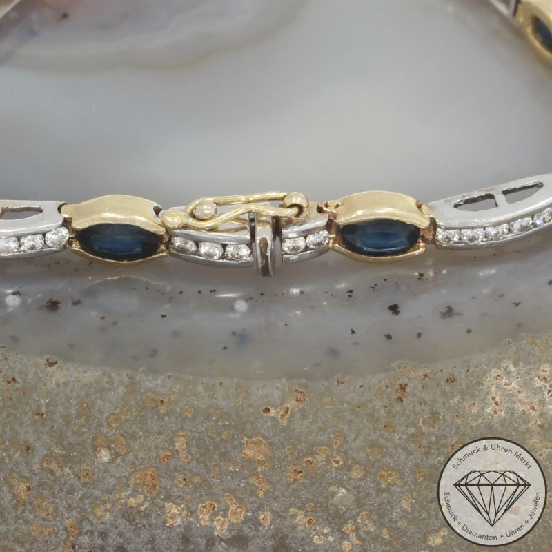 Wert 3850 € Bicolor Brillant Saphir Armband in 585er 14 K Gold - 105695