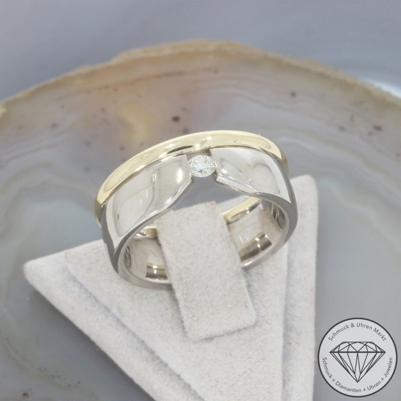 Wert 4050 € Bicolor Solitär Brillant Ring in 585er 14 K Gold - 105696