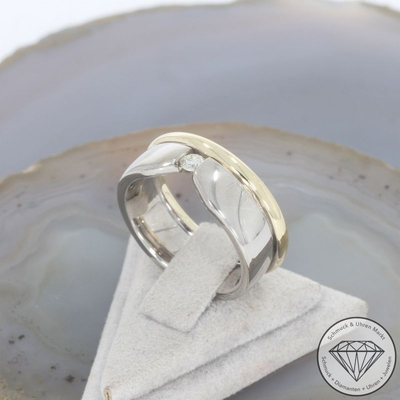 Wert 4050 € Bicolor Solitär Brillant Ring in 585er 14 K Gold - 105696