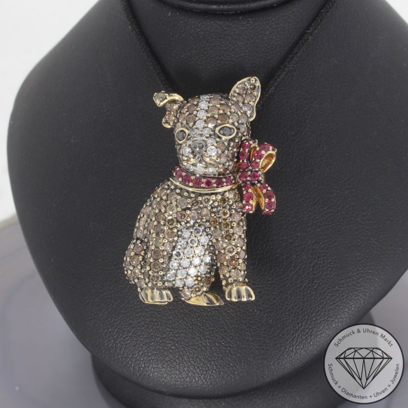 Wert 10499 € Brillant Diamant Rubin Hunde Anhänger in 750er 18 K Gelbgold - 105731