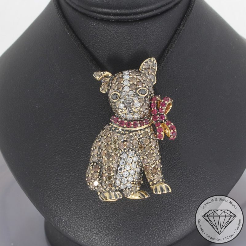 Wert 10499 € Brillant Diamant Rubin Hunde Anhänger in 750er 18 K Gelbgold - 105731