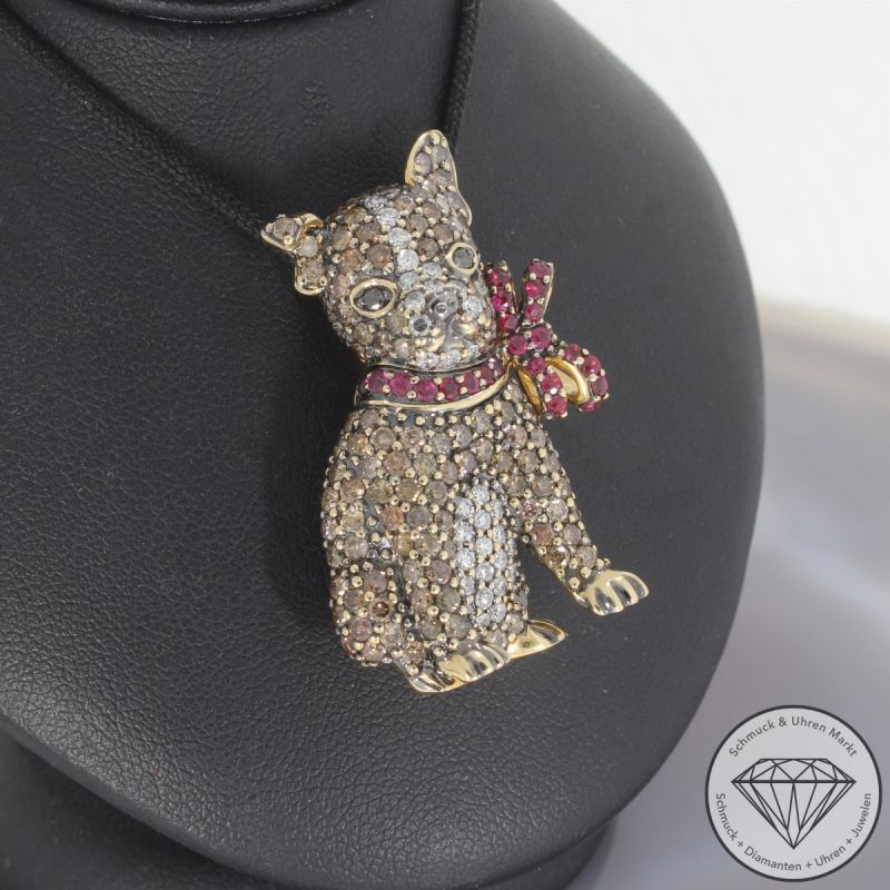 Wert 10499 € Brillant Diamant Rubin Hunde Anhänger in 750er 18 K Gelbgold - 105731