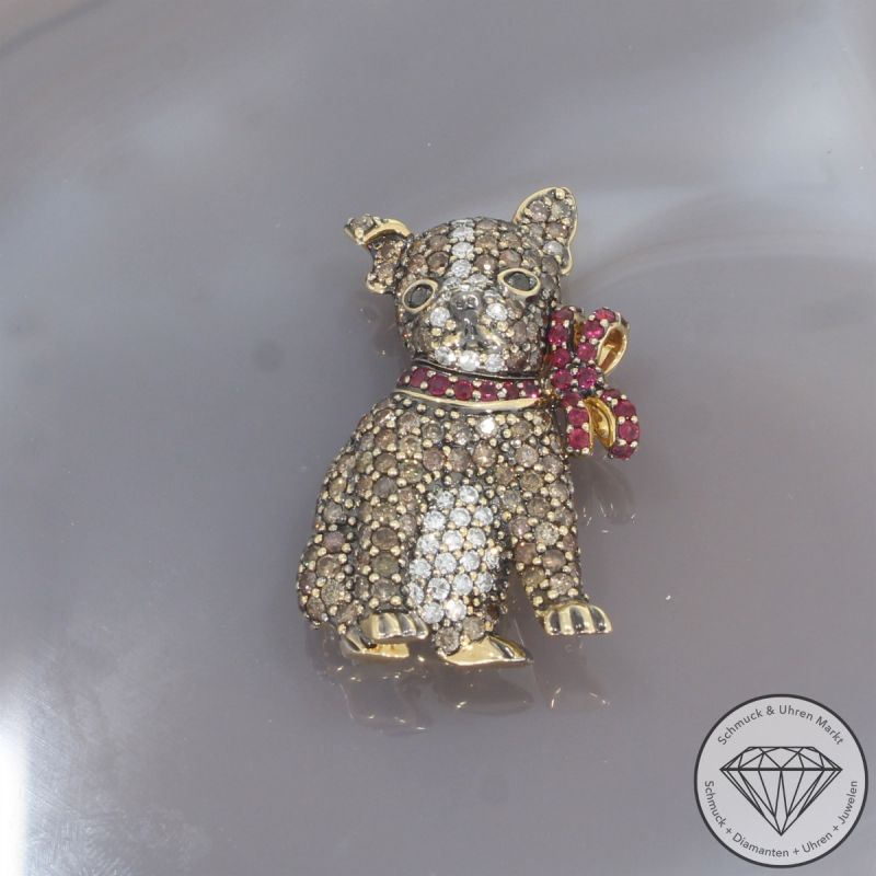 Wert 10499 € Brillant Diamant Rubin Hunde Anhänger in 750er 18 K Gelbgold - 105731