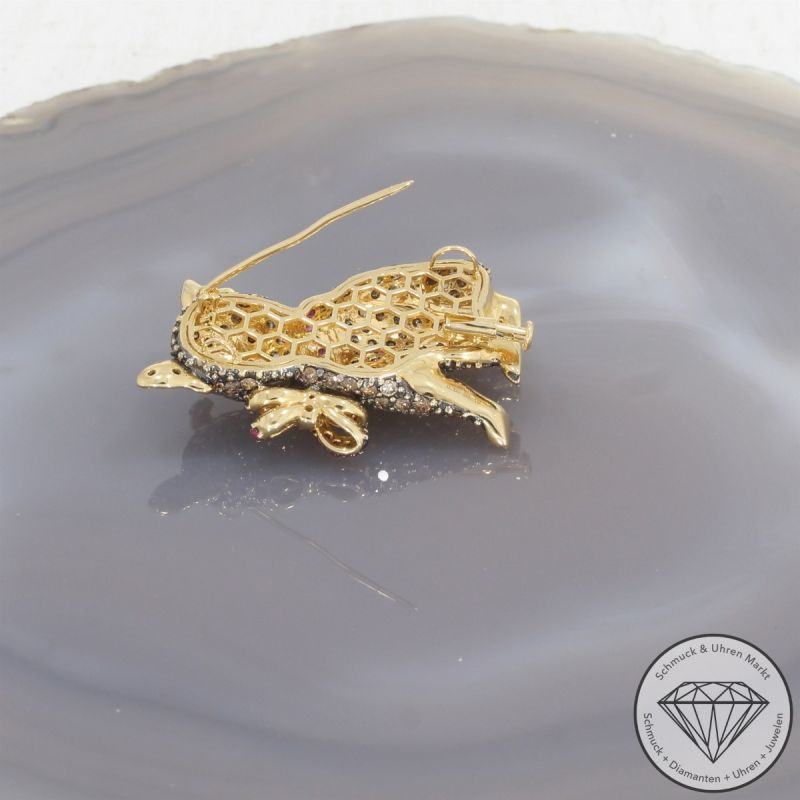 Wert 10499 € Brillant Diamant Rubin Hunde Anhänger in 750er 18 K Gelbgold - 105731