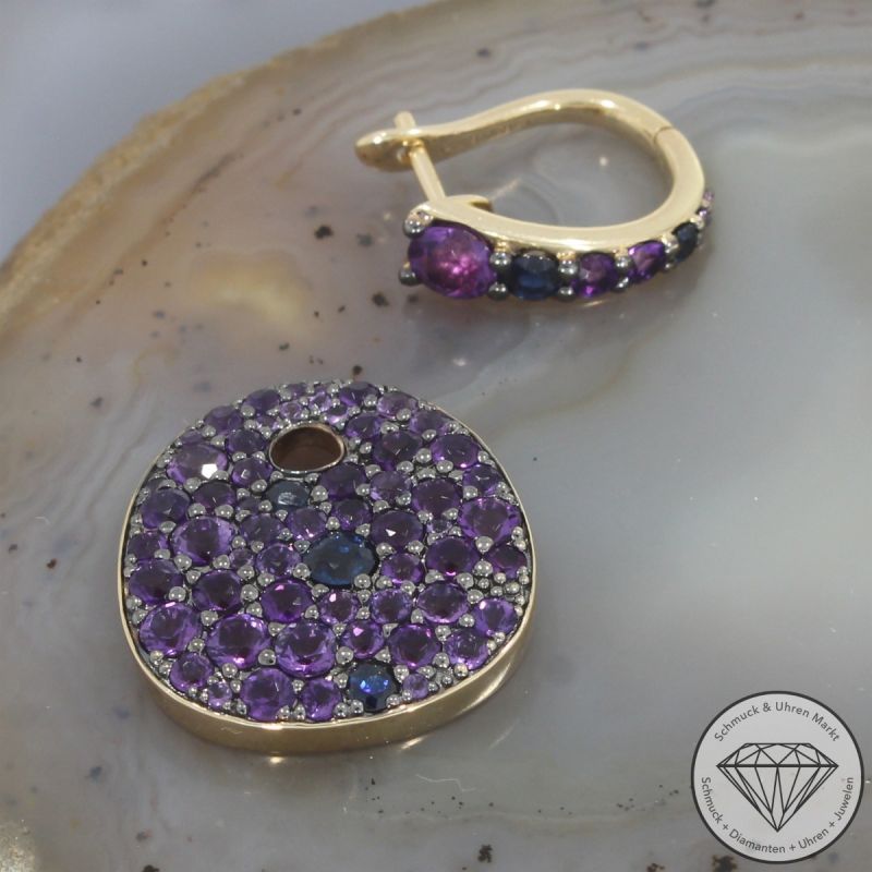 Wert 8490 € Amethyst Saphir Ohrringe in 585er 18 K Gelbgold - 105732