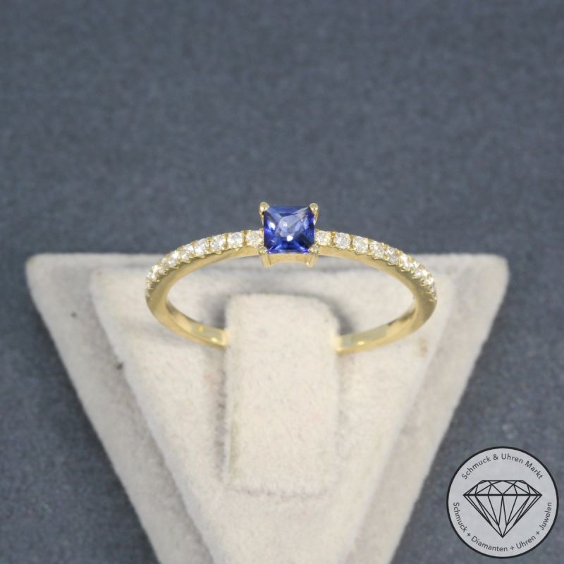 Wert 1790 € Brillant Saphir Ring in 585er 14 K Gelbgold - 105740