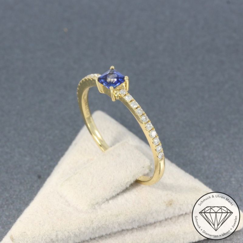 Wert 1790 € Brillant Saphir Ring in 585er 14 K Gelbgold - 105740