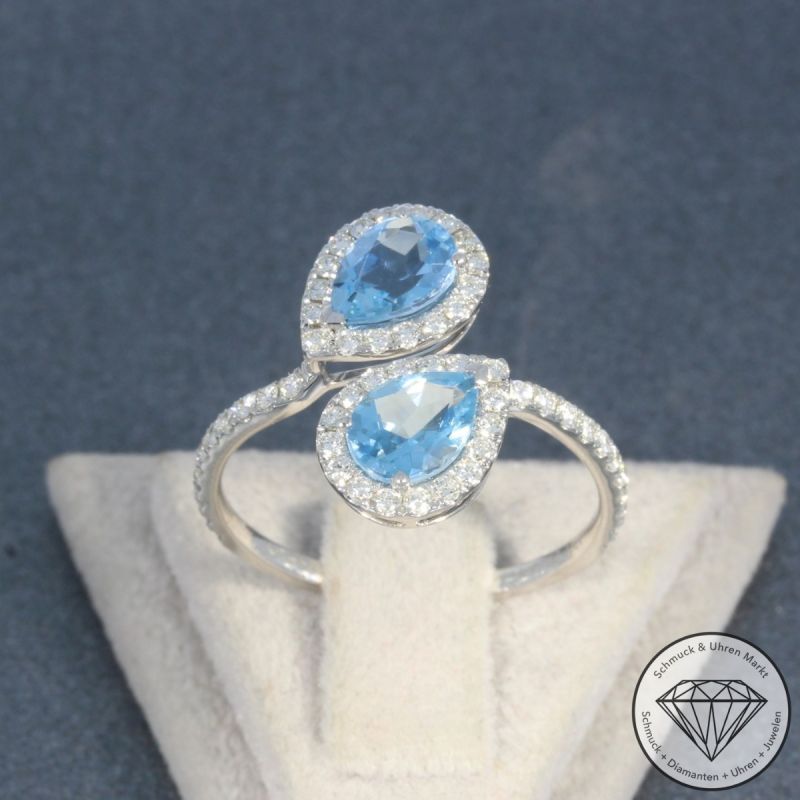 Wert 2790 € Brillant Aquamarin Ring in 585er 14 K Weißgold - 105742