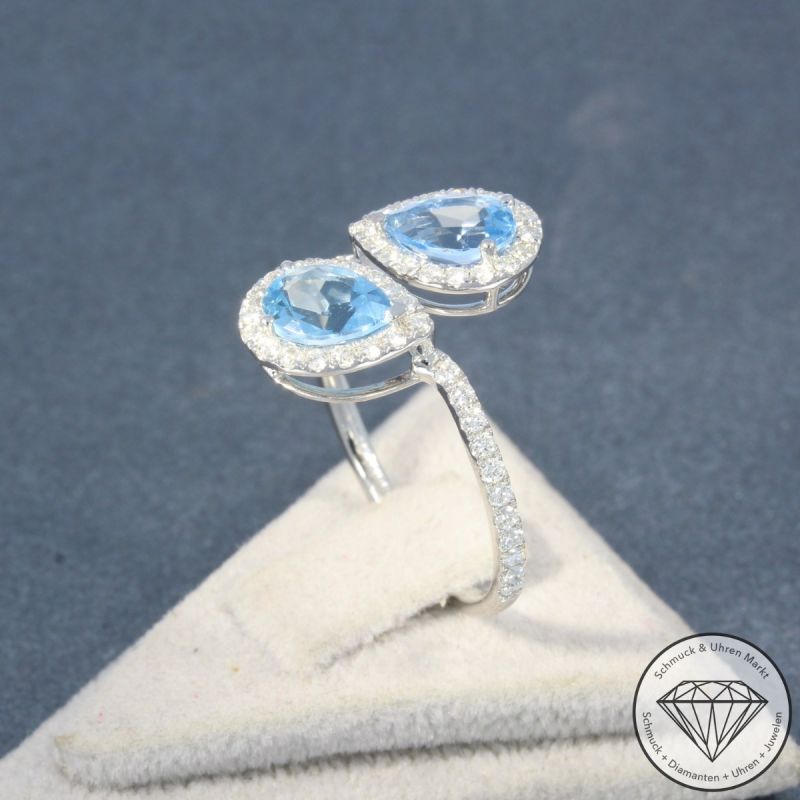 Wert 2790 € Brillant Aquamarin Ring in 585er 14 K Weißgold - 105742