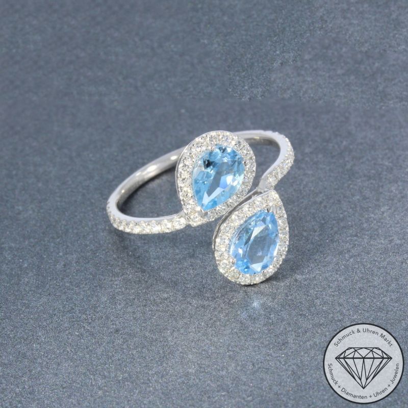 Wert 2790 € Brillant Aquamarin Ring in 585er 14 K Weißgold - 105742