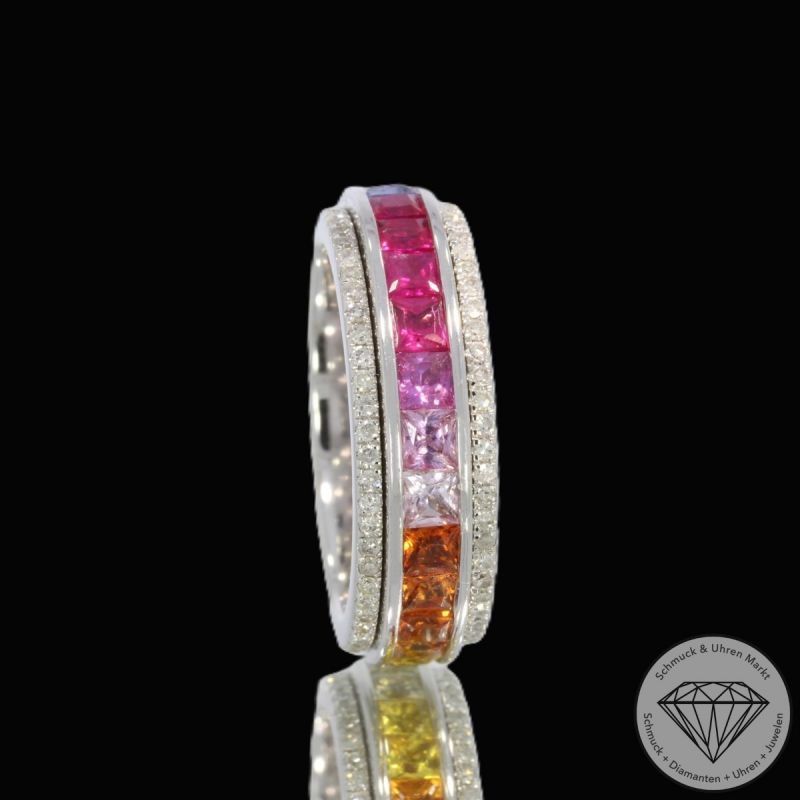 Wert 7990 € Diamant Saphir Dreh Ring in 585er 14 K Weißgold - 105746