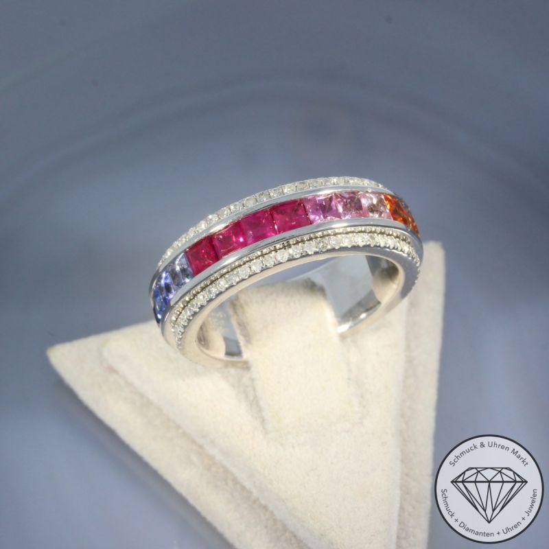 Wert 7990 € Diamant Saphir Dreh Ring in 585er 14 K Weißgold - 105746