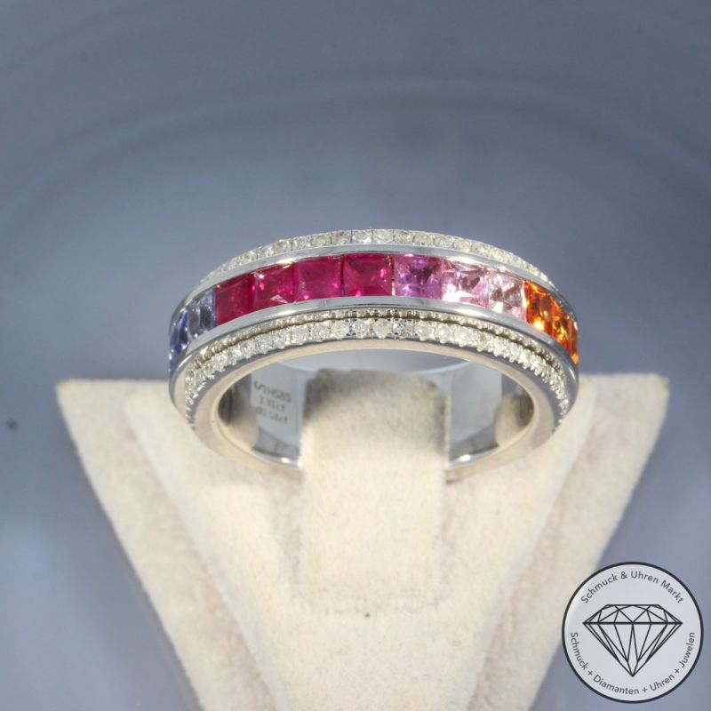 Wert 7990 € Diamant Saphir Dreh Ring in 585er 14 K Weißgold - 105746