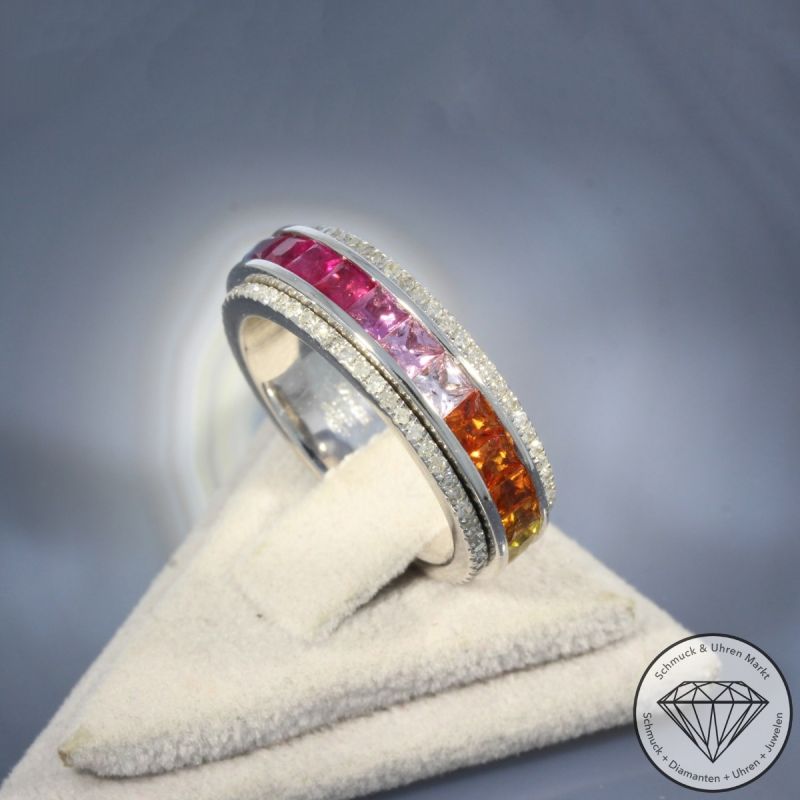 Wert 7990 € Diamant Saphir Dreh Ring in 585er 14 K Weißgold - 105746
