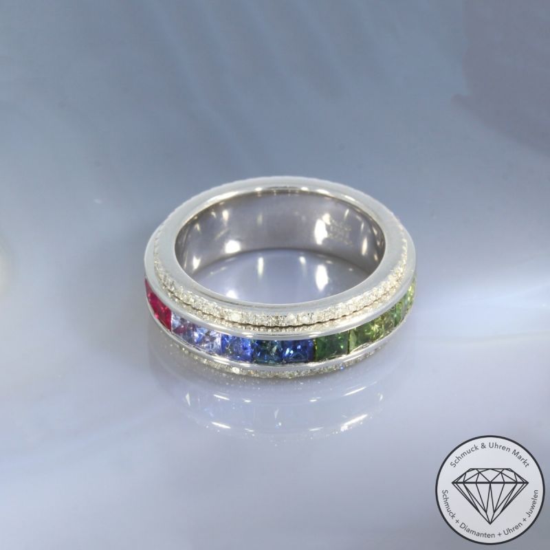 Wert 7990 € Diamant Saphir Dreh Ring in 585er 14 K Weißgold - 105746