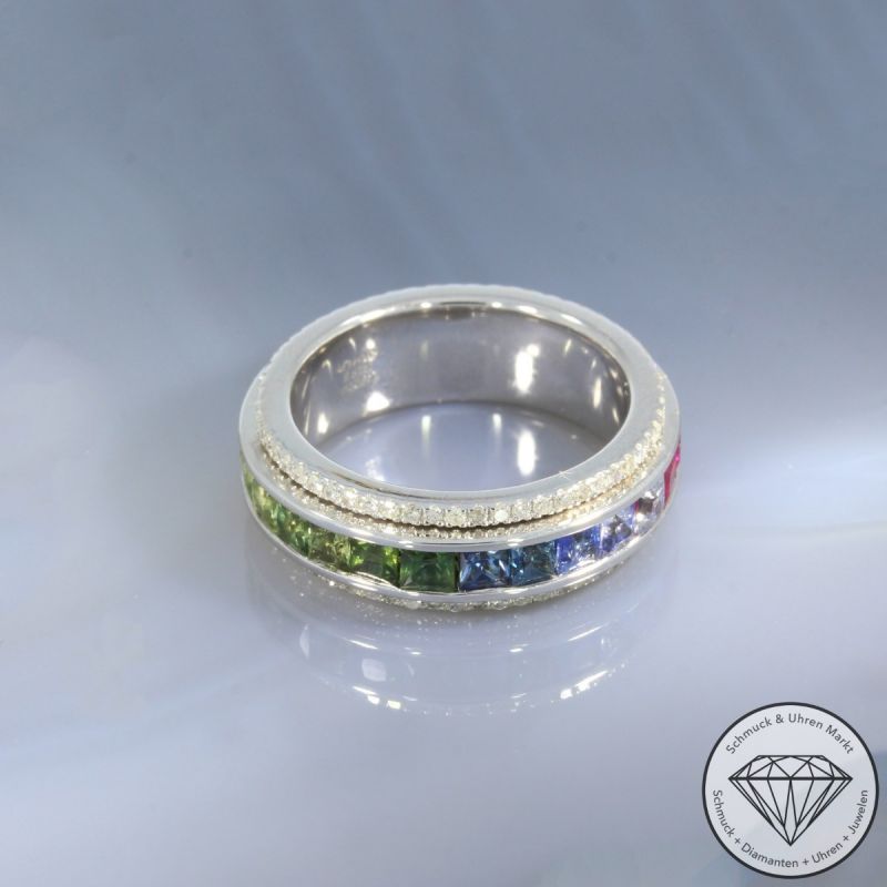 Wert 7990 € Diamant Saphir Dreh Ring in 585er 14 K Weißgold - 105746